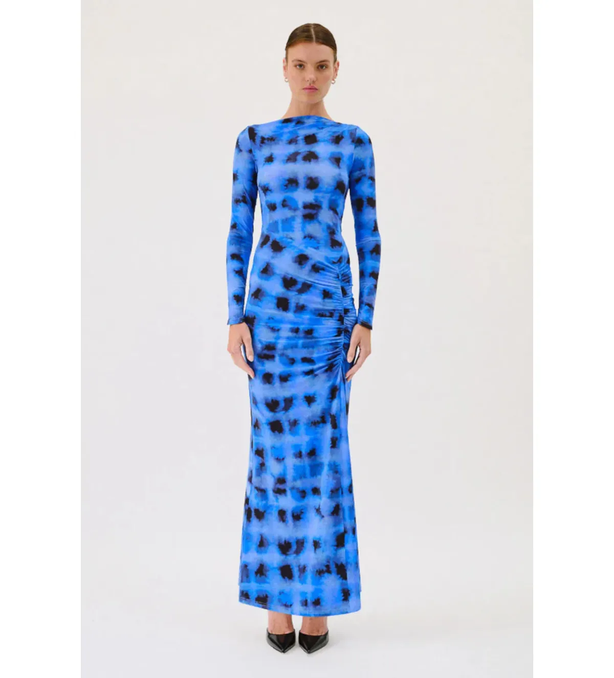 Suboo Shibori Long Sleeve Rouched Maxi Dress in Blue Size 10 for rent on The Volte - main image