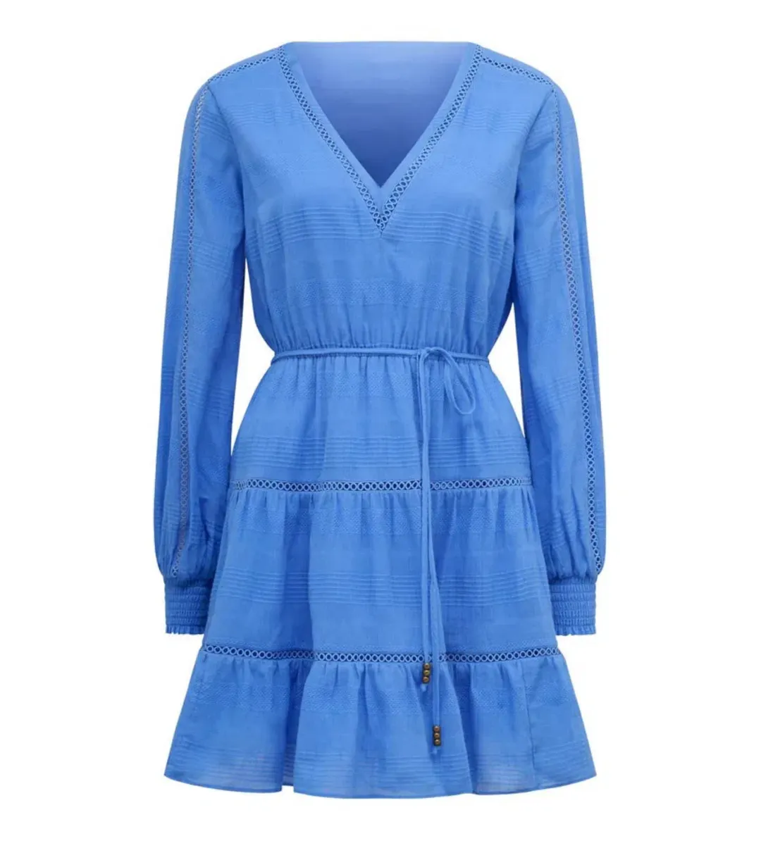 Forever New Raini Long-Sleeve Cotton Mini Dress in Blue Lake Size 14 for rent on The Volte - main image
