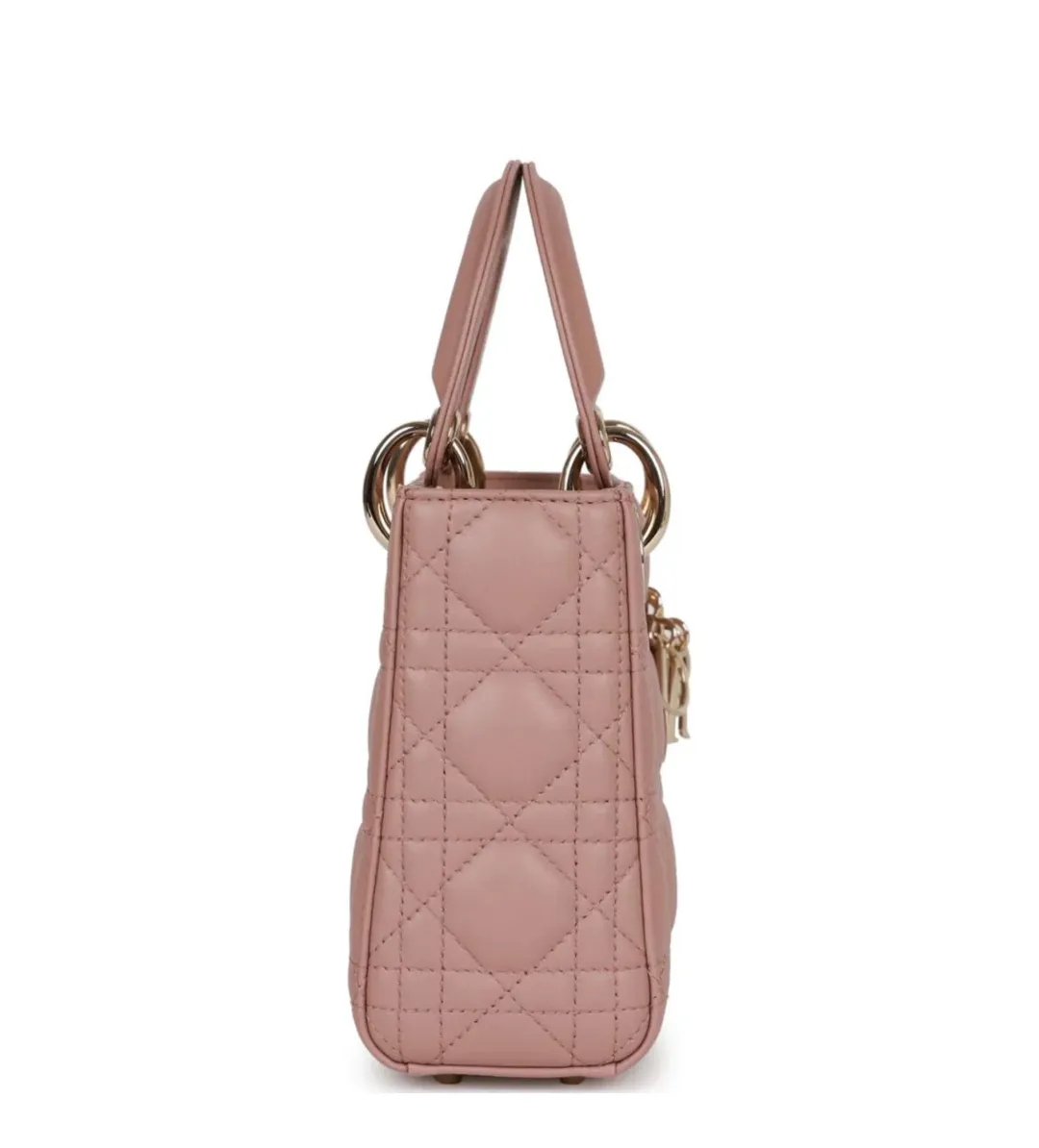 Christian Dior Mini Lady Bag Cannage Lambskin Light Gold Hardware in Blush for rent on The Volte - main image