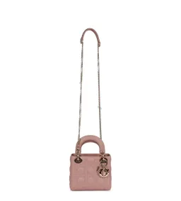 Christian Dior Mini Lady Bag Cannage Lambskin Light Gold Hardware in Blush for rent on The Volte - image 4