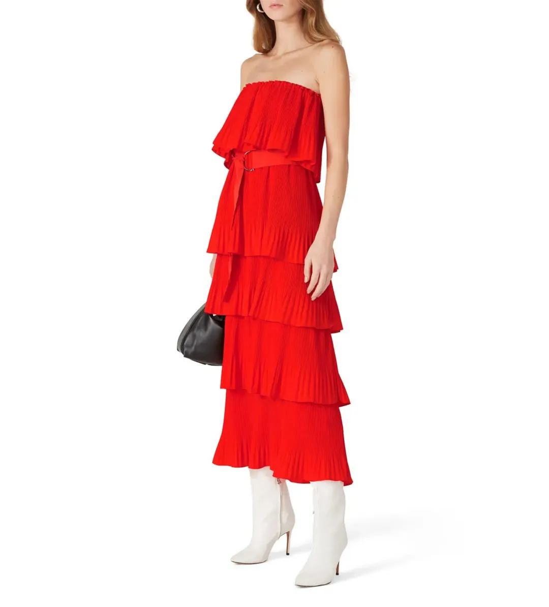 Essentiel Antwerp Valentina Ruffled Midi Dress Berry Red Size AU 10 for rent on The Volte - main image