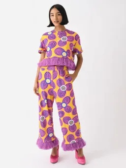 Celiab Clara Shirt And Pheobe Pant Yellow Purple Daisy Print Size 12 for rent on The Volte - image 2
