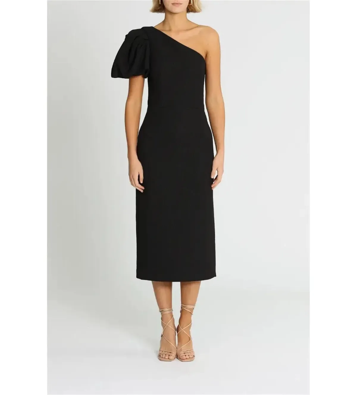 Rebecca Vallance Natalia One Sleeve Midi Dress Black Size AU 14 for rent on The Volte - main image