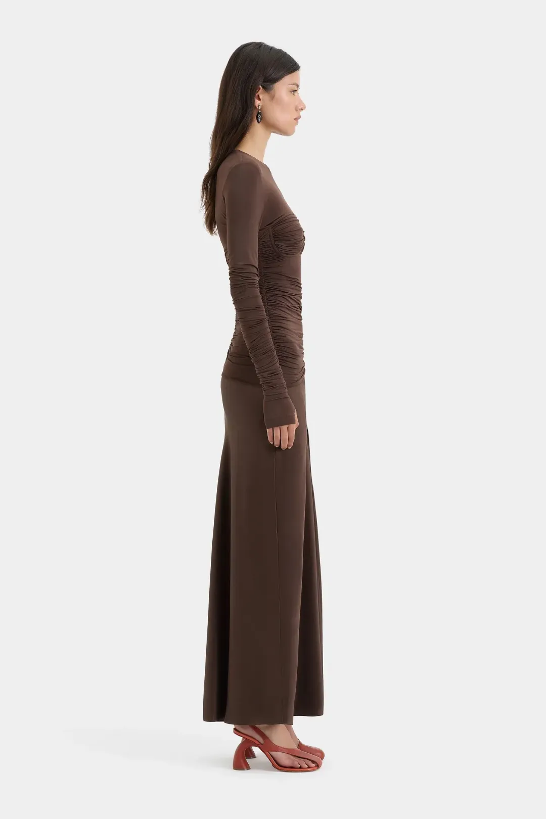 Sir Alessia Draped Jersey Satin Maxi Gown Brown Size 8  for rent on The Volte - main image