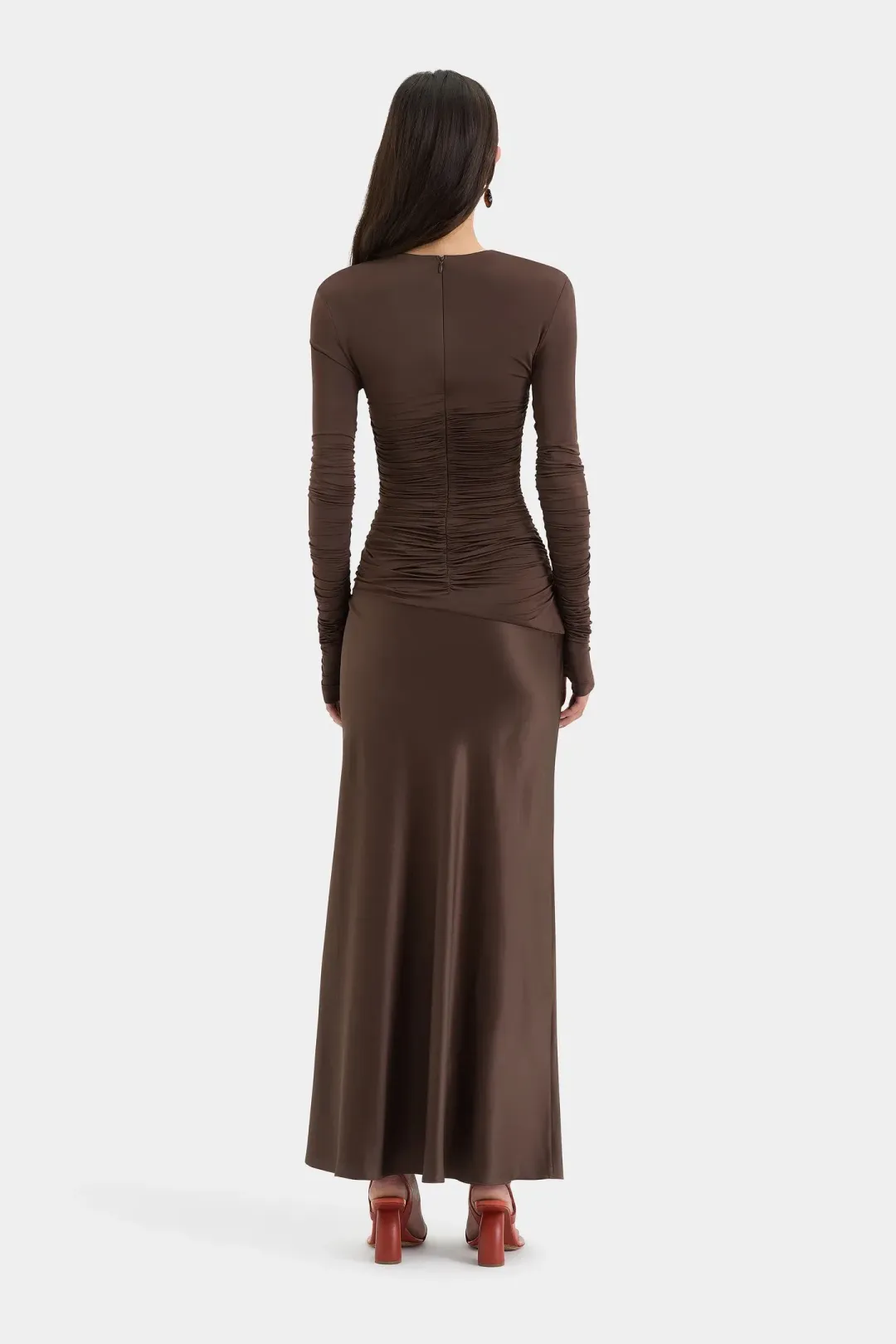 Sir Alessia Draped Jersey Satin Maxi Gown Brown Size 8  for rent on The Volte - main image