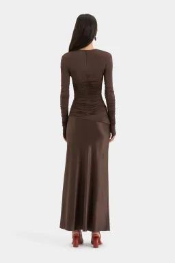 Sir Alessia Draped Jersey Satin Maxi Gown Brown Size 8  for rent on The Volte - image 2