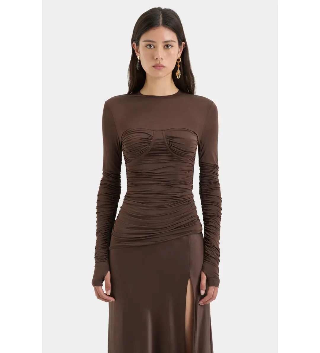Sir the Label Alessia Draped Gown in Chocolate Size 10 for rent on The Volte - main image