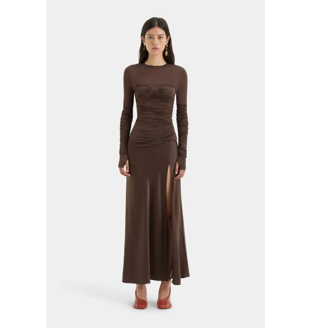 Sir the Label Alessia Draped Gown Chocolate Size AU 12 for rent on The Volte - main image