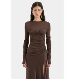 Sir the Label Alessia Draped Gown Chocolate Size AU 12 for rent on The Volte - image 2