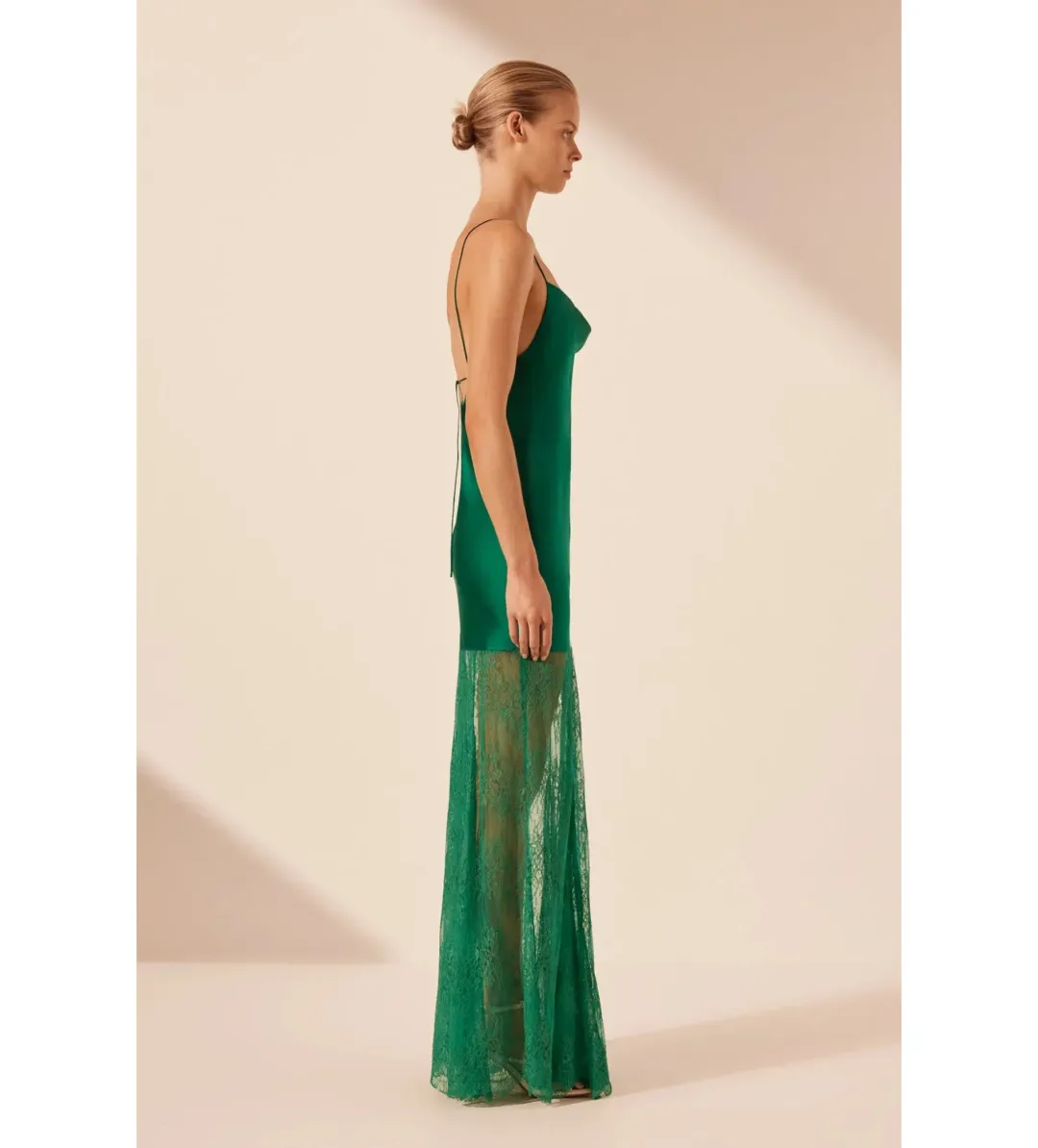 Shona Joy Elle Silk Lace Cowl Maxi Dress in Emerald Green Size 8 for rent on The Volte - main image