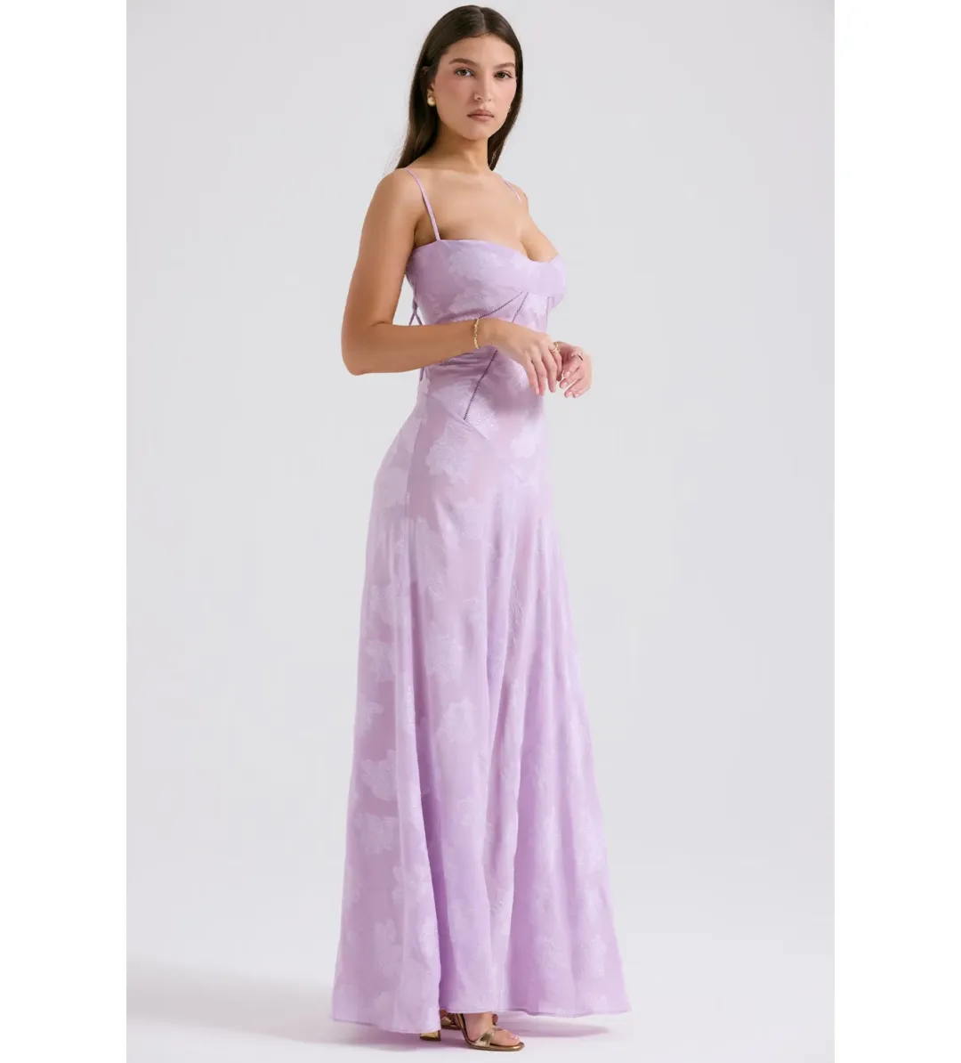 House of CB Seren Lace Back Maxi Dress Orchid Floral Size 8 for rent on The Volte - main image