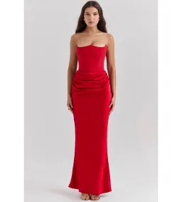 House of CB Persephone Strapless Corset Maxi Dress (Fuller Cup) in Scarlet Size L / AU 12 for rent on The Volte - image 1
