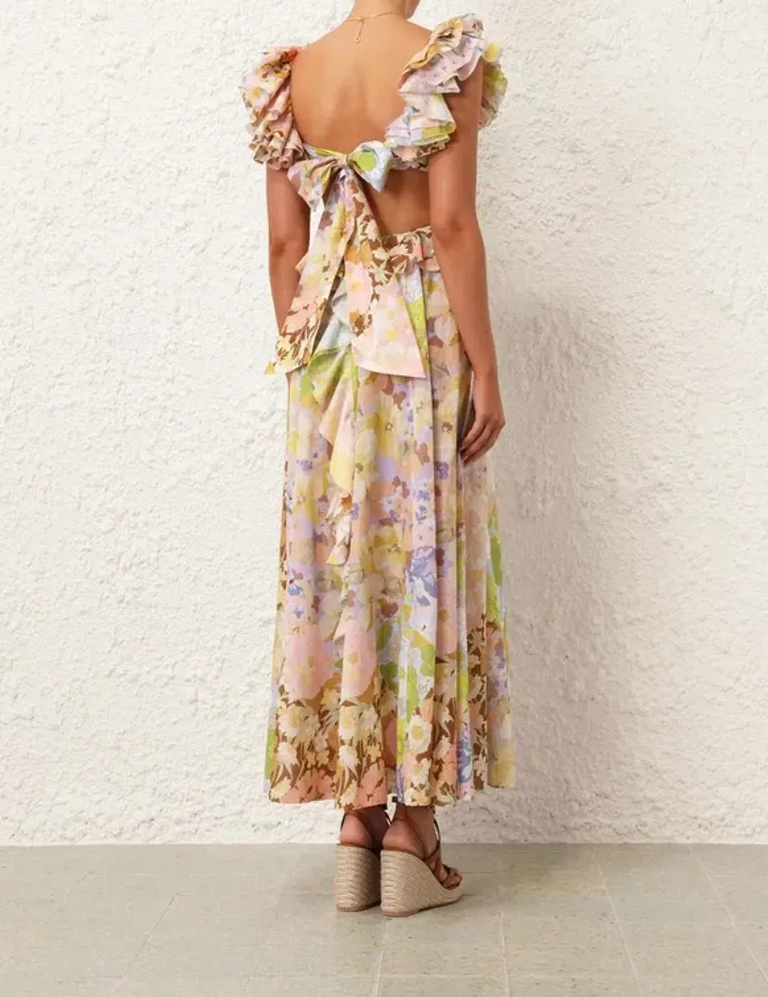 Zimmermann Pop Ruffle Floral Midi Dress Size 2 / AU 12 for rent on The Volte - main image