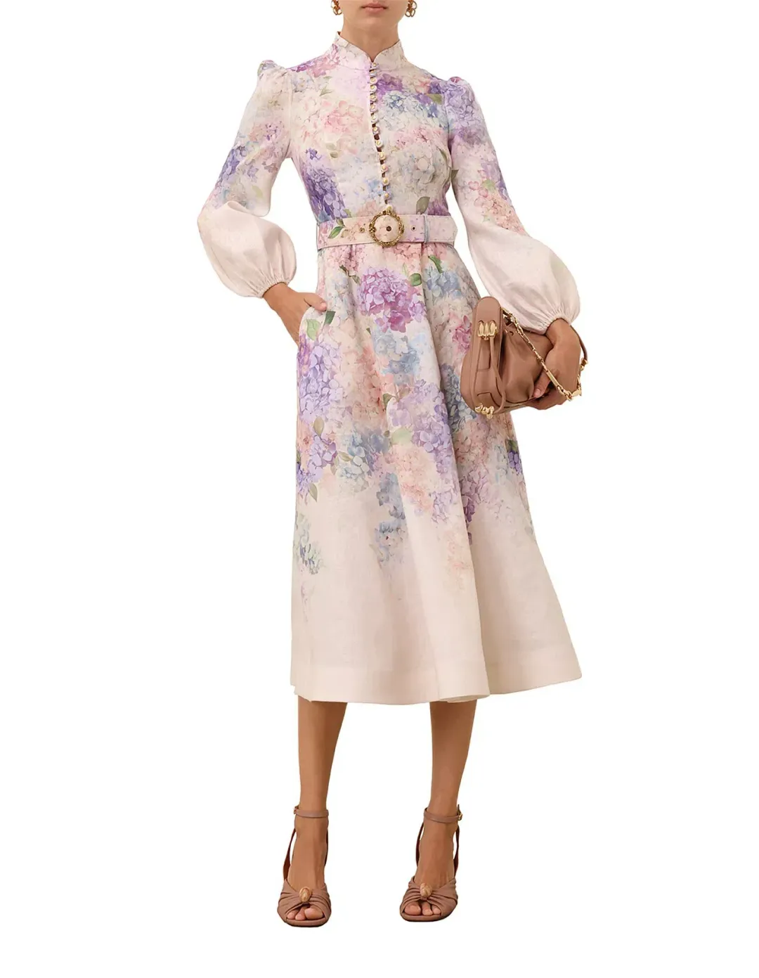 Zimmermann Dawning Buttoned Midi Multi Hydrangea Size AU 14 for rent on The Volte - main image