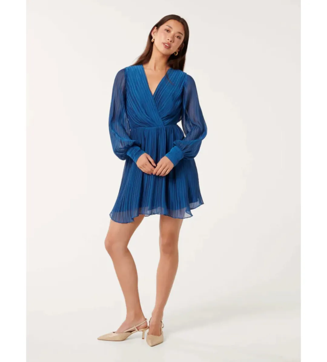 Forever New Genevieve Crinkle Pleated Mini Dress in Blue Size 12 for rent on The Volte - main image