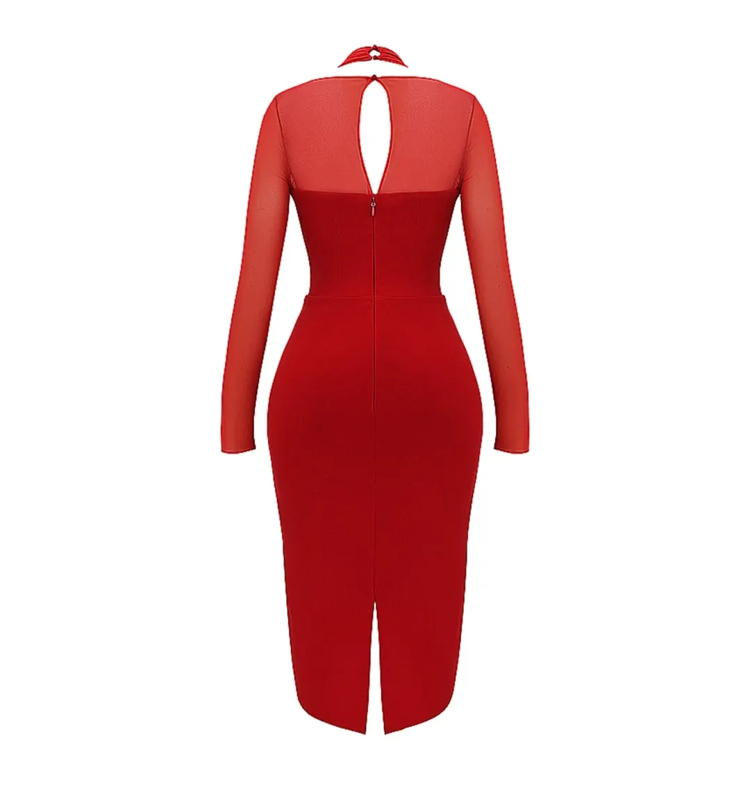 House of CB Yasmin Plunge Midi Dress Scarlet Size S/AU 8 for rent on The Volte - main image