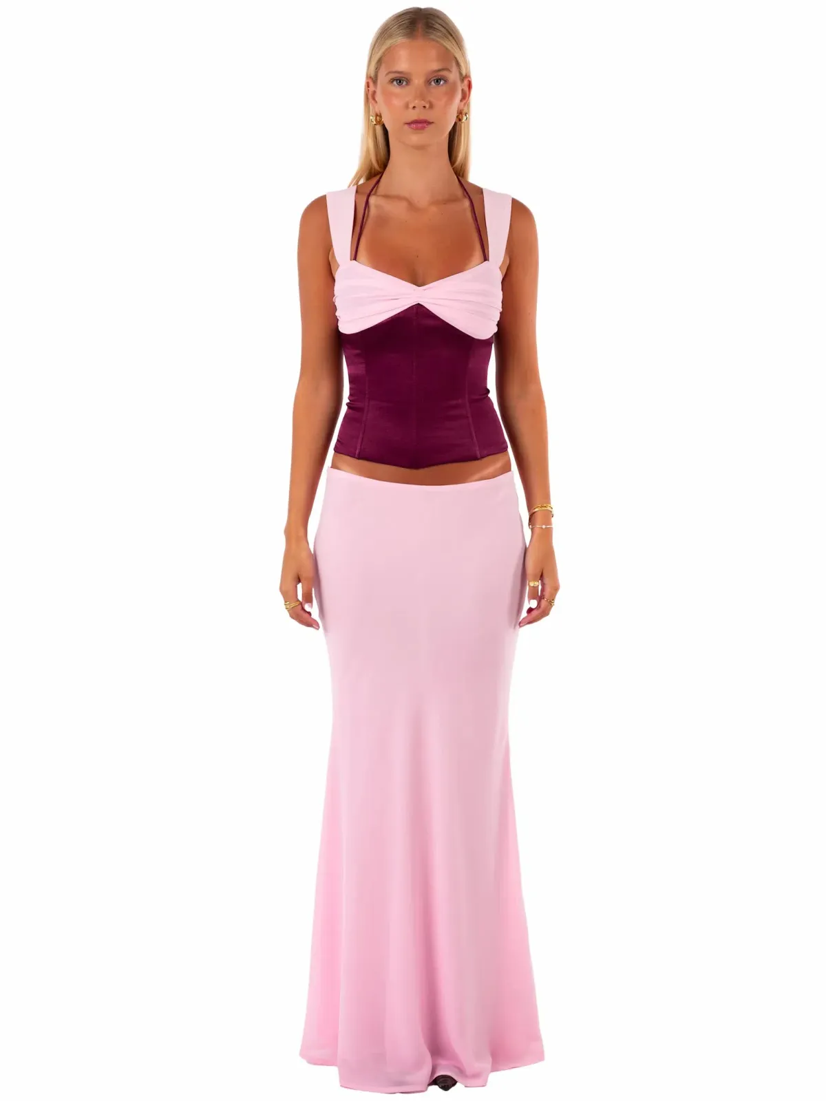 I Am Delilah Scarlett Corset Maxi Skirt Set Berry Size AU 8 for rent on The Volte - main image