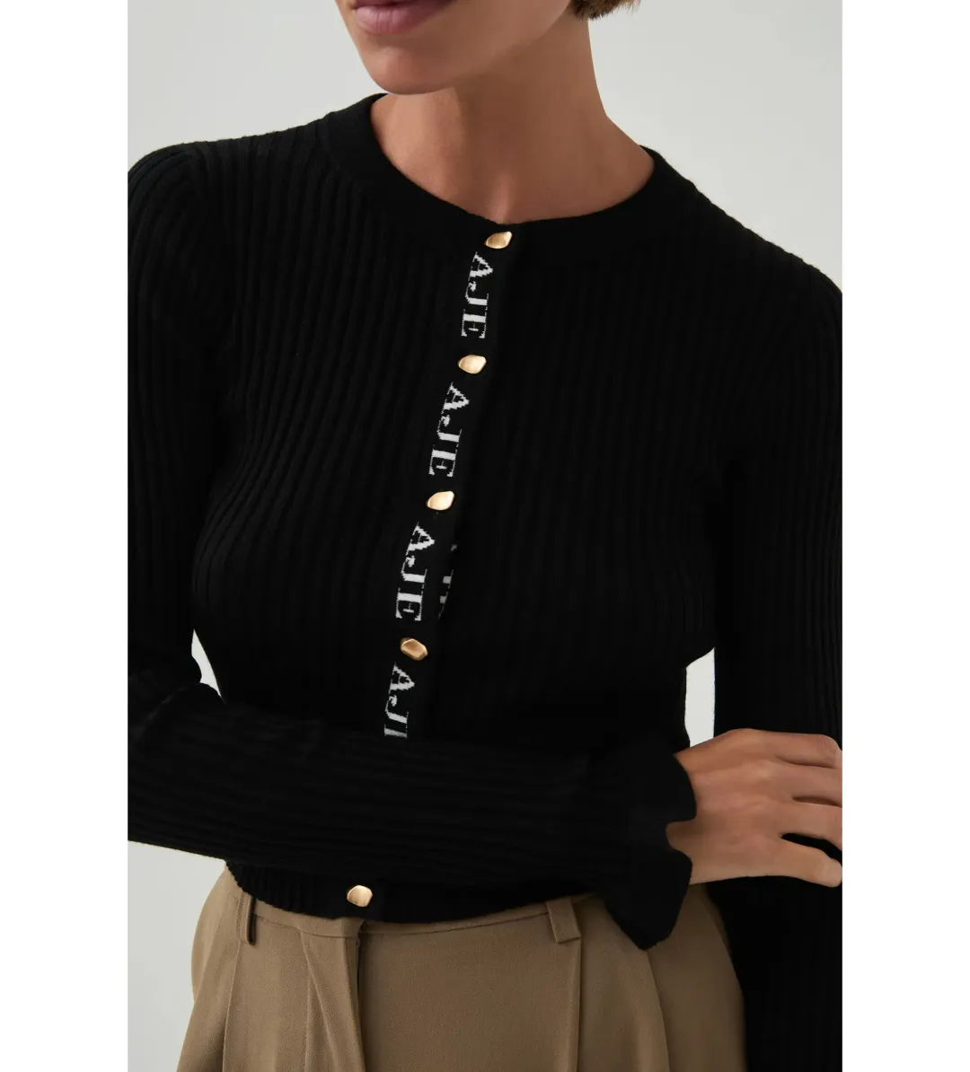 Aje Alchemy Knit Cardigan Black/Ivory Logo Size S/AU 8 for rent on The Volte - main image