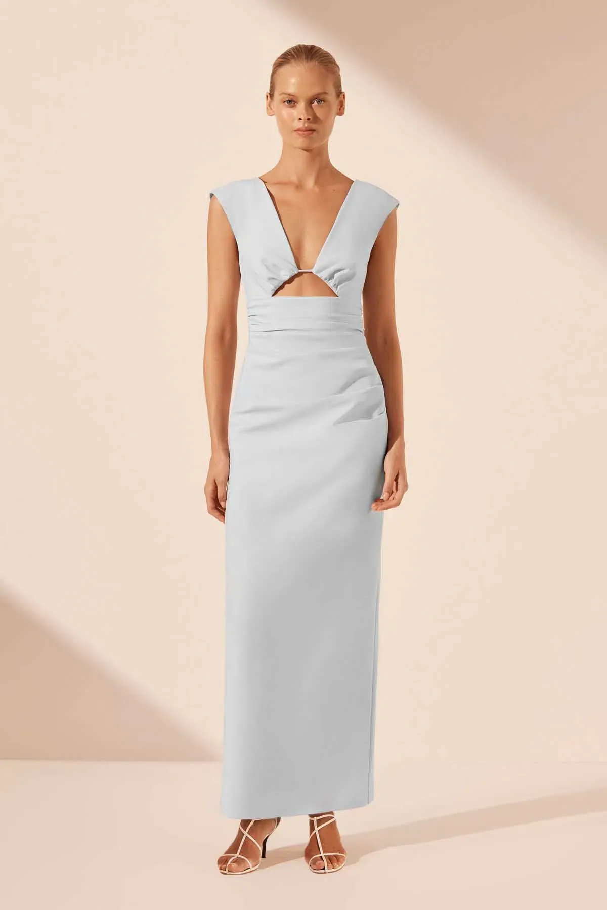 Shona Joy Lani Plunge Cut Out Maxi Dress in Sky Blue Size 12 for rent on The Volte - main image