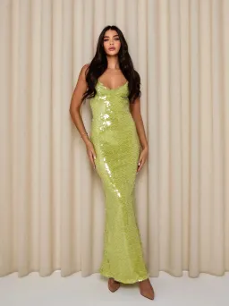 Caramella Sequin Backless Maxi Dress Lime Green Size S/AU 8 for rent on The Volte - image 1