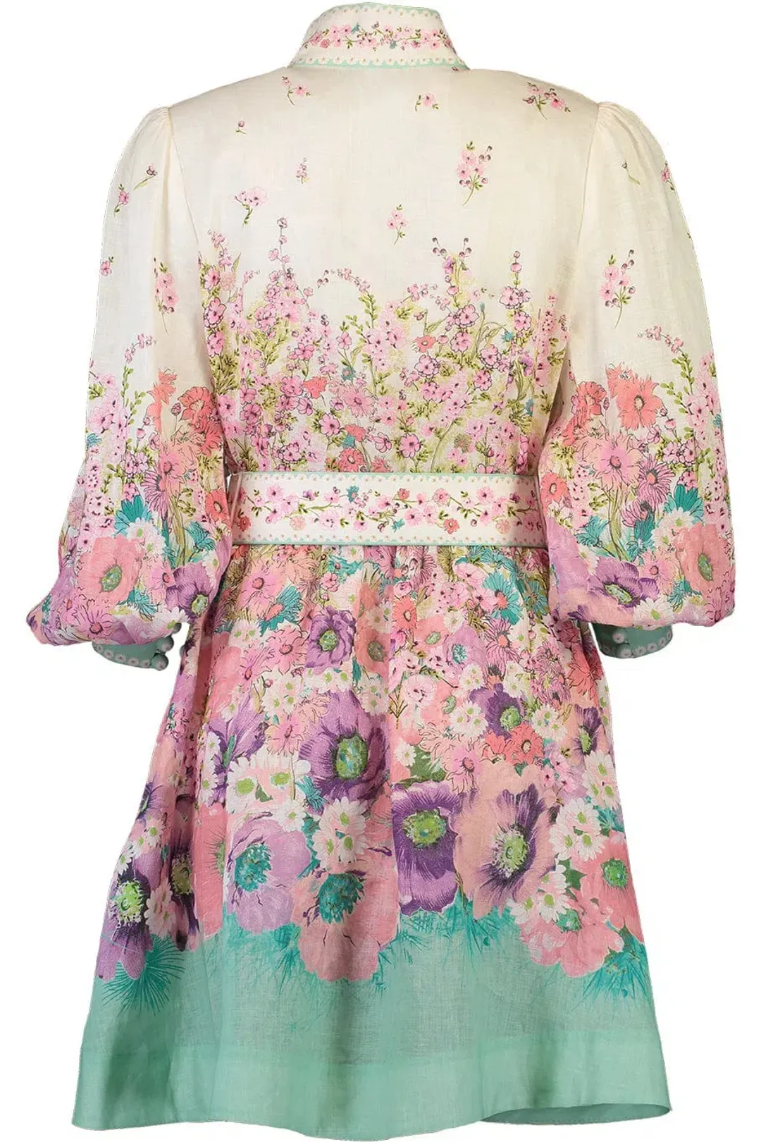 Zimmermann Jude Buttoned Mini Dress in Aqua Gradient Floral Size 0 / AU 8 for rent on The Volte - main image