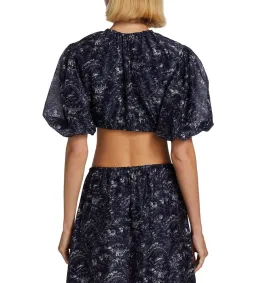 Sir The Label Caprice Puff-Sleeve Cropped Top and Maxi Skirt Set Navy Floral Size 0/AU 6 for rent on The Volte - image 4