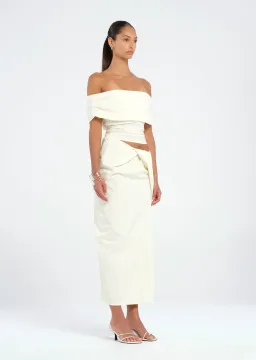 BENNI Rudi Off-Shoulder Top & Midi Skirt in cream Size 8 / AU 8 for rent on The Volte - image 2