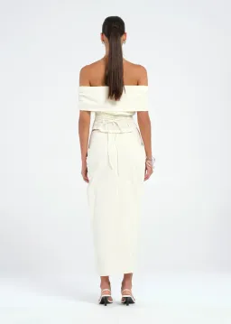 BENNI Rudi Off-Shoulder Top & Midi Skirt in cream Size 8 / AU 8 for rent on The Volte - image 3