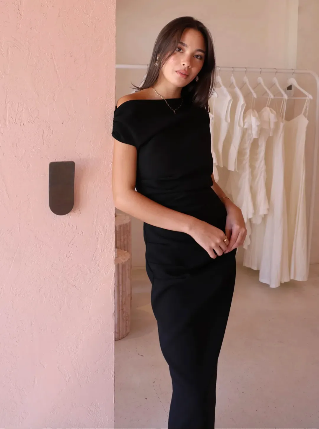 By Nicola Vivian Crepe Maxi Dress Black Size 8  for rent on The Volte - main image