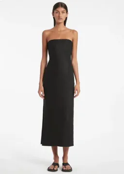 Sir The Label Ava Linen Strapless Midi Dress Black Size 0/AU 6  for rent on The Volte - image 1