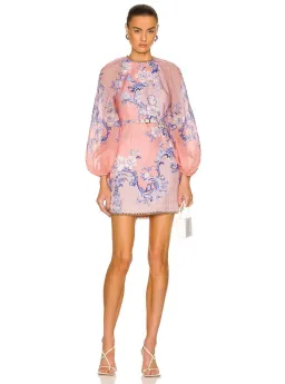 Zimmermann Postcard Mini Dress Swirl Floral Coral Print Size 0 / Au 8 for rent on The Volte - image 1
