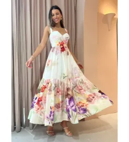 Leo Lin Rose Bustier Midi Dress Cascade Print Size AU 10 for rent on The Volte - image 3