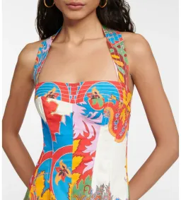 Etro Printed Halterneck Cotton Blend Mini Dress Size 8 for rent on The Volte - image 3
