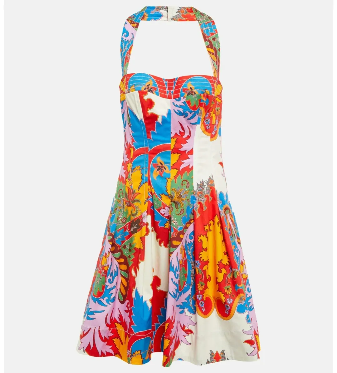 Etro Printed Halterneck Cotton Blend Mini Dress Size 8 for rent on The Volte - main image