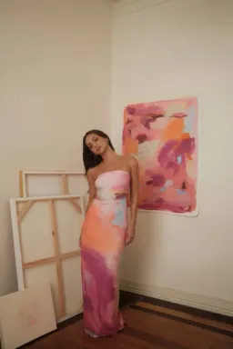 With Harper Lu Strapless Slip Maxi Dress Abstract Art Size M/AU 10 for rent on The Volte - image 6
