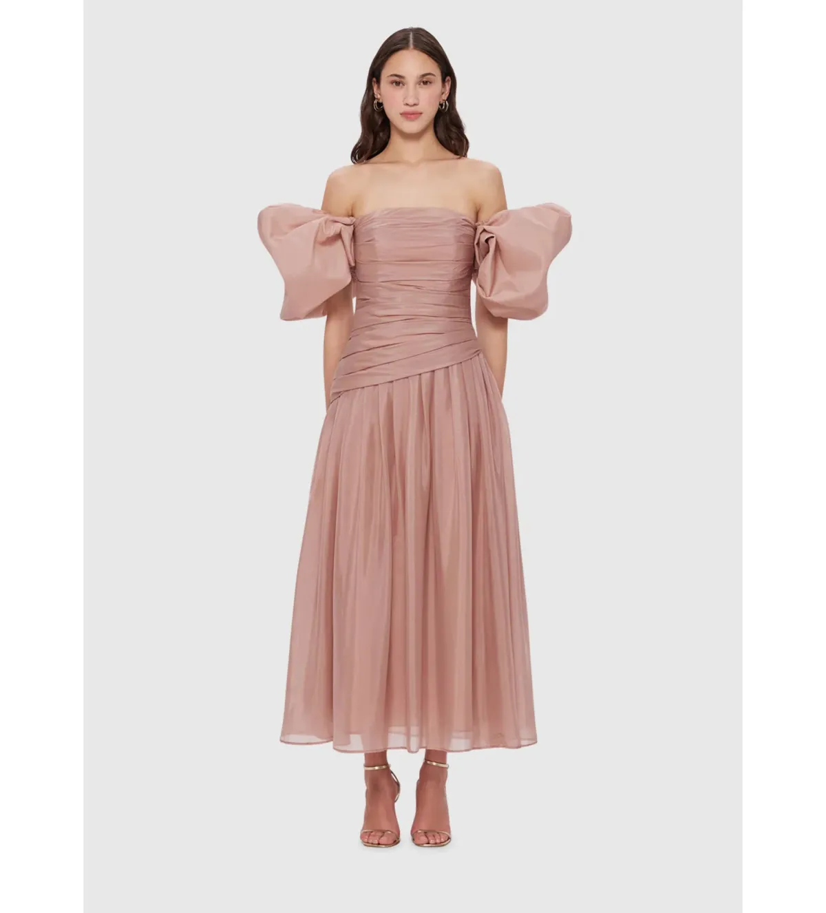 Leo Lin Lydia Puff Sleeve Midi Dress Size 10  for rent on The Volte - main image