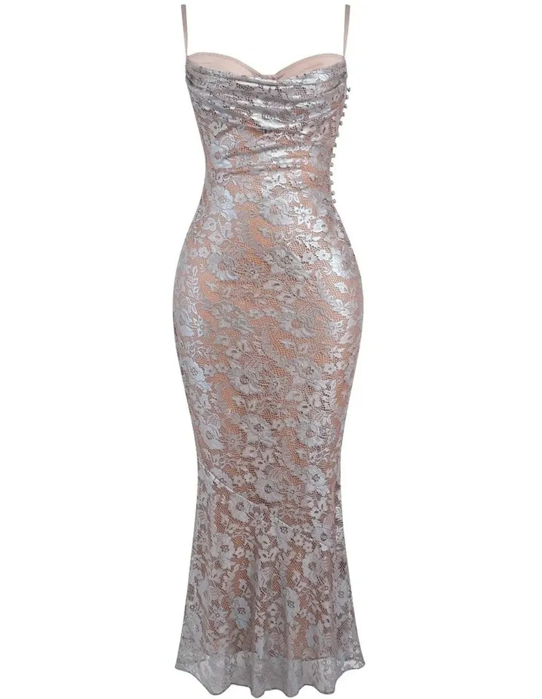 House of CB Azzurra Lace Godet Gown in Ice Blue Size S/AU 8 for rent on The Volte - main image