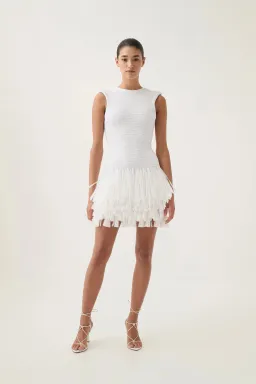 AJE Rushes Raffia Knit Mini Dress White Size AU 8 for rent on The Volte - image 1