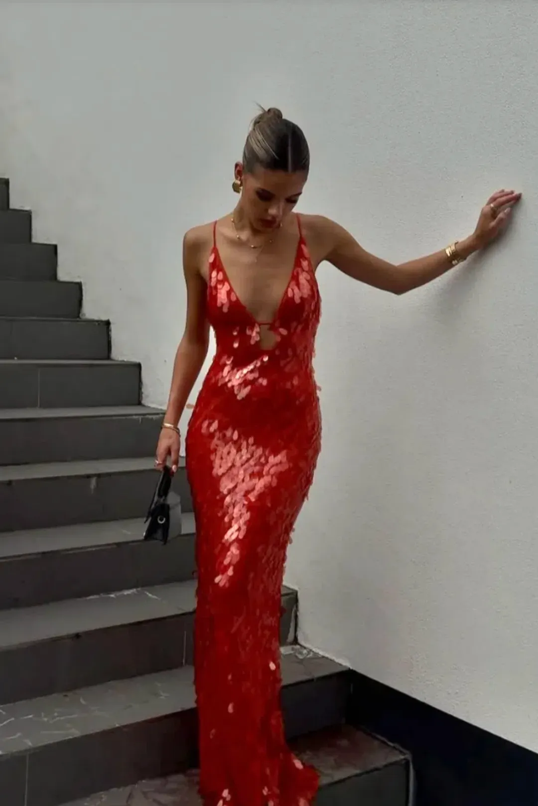 Misha Sapphire Sequin Maxi Dress Red Size 8/S for rent on The Volte - main image