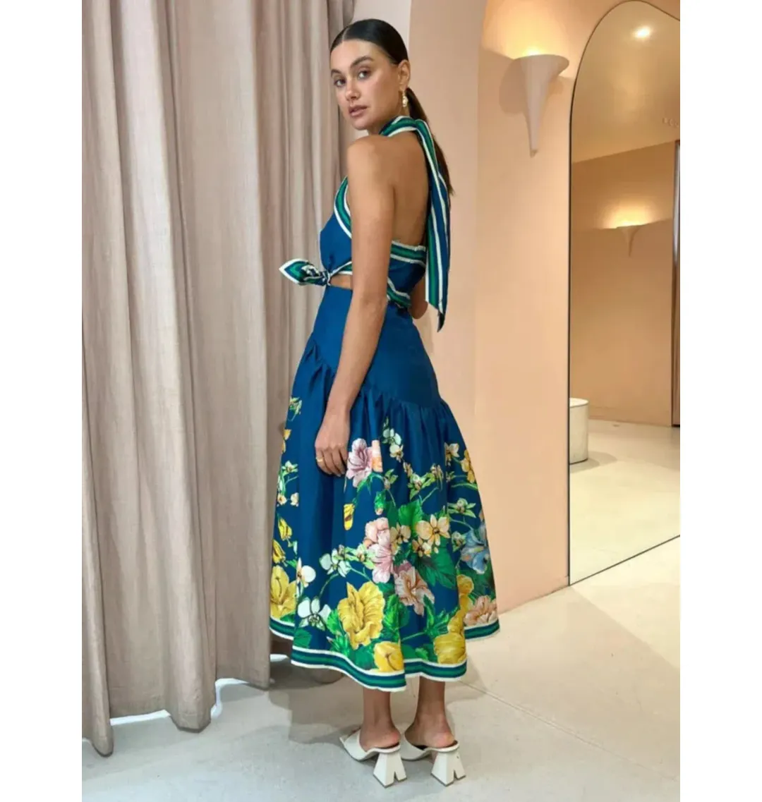 Alemais Lyla Halter Midi Dress Royal Blue Size AU 10 for rent on The Volte - main image