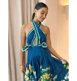 Alemais Lyla Halter Midi Dress Royal Blue Size AU 10 for rent on The Volte - image 4