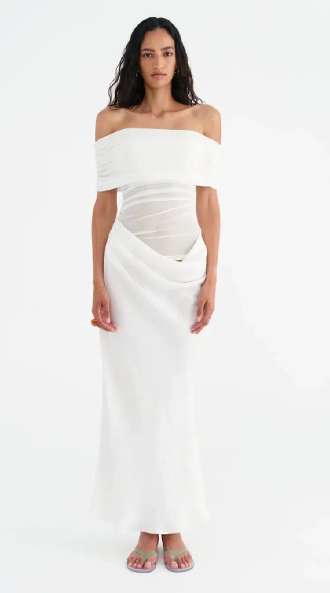 Benni Nico Off Shoulder Maxi Dress White Size 12 for rent on The Volte - main image