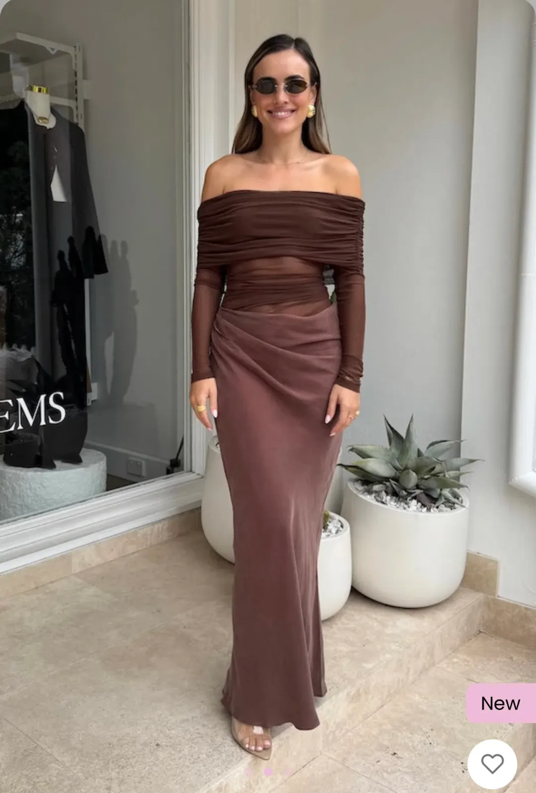 Benni - Yasmin off Shoulder Maxi Dress in Chocolate - Size 6 for rent on The Volte - main image