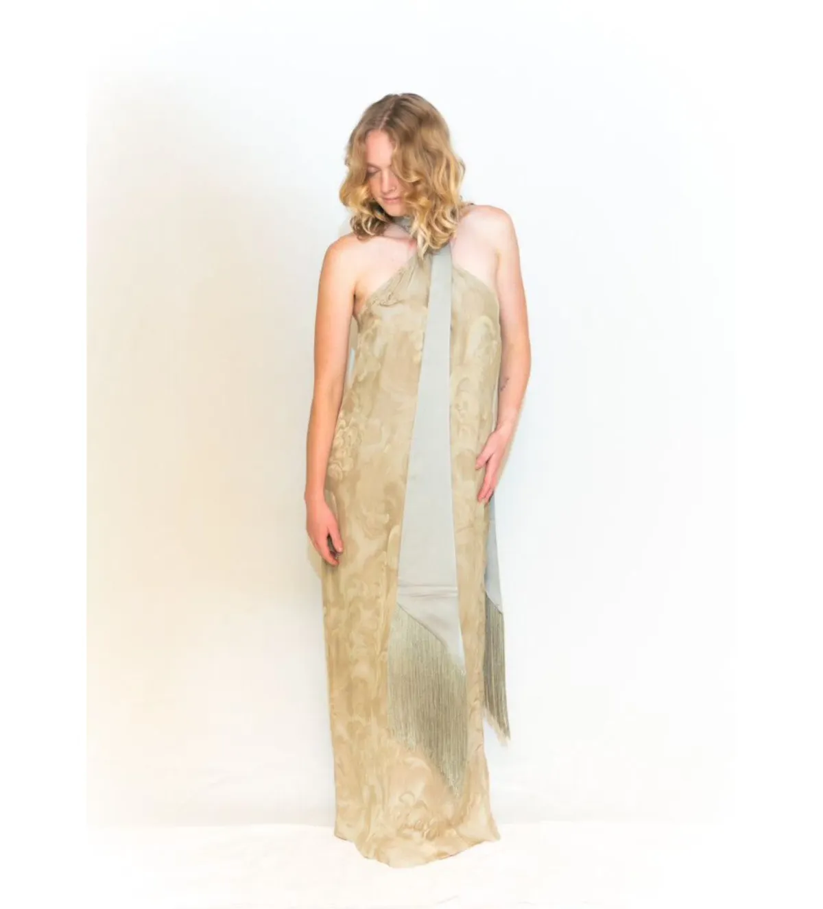 Taller Marmo Kempner Scarf Dress in Green Print Size 14 for rent on The Volte - main image