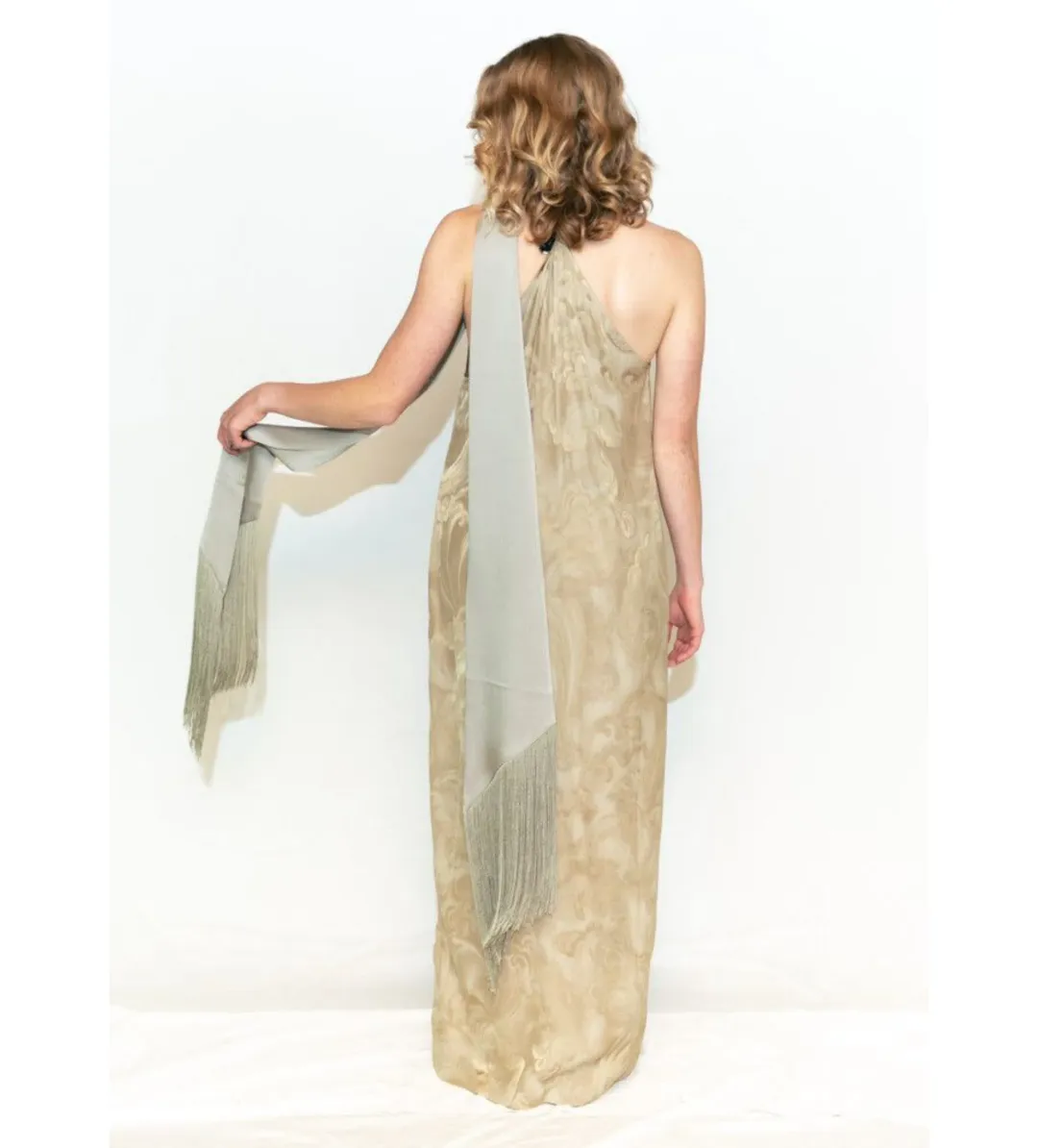 Taller Marmo Kempner Scarf Dress in Green Print Size 14 for rent on The Volte - main image