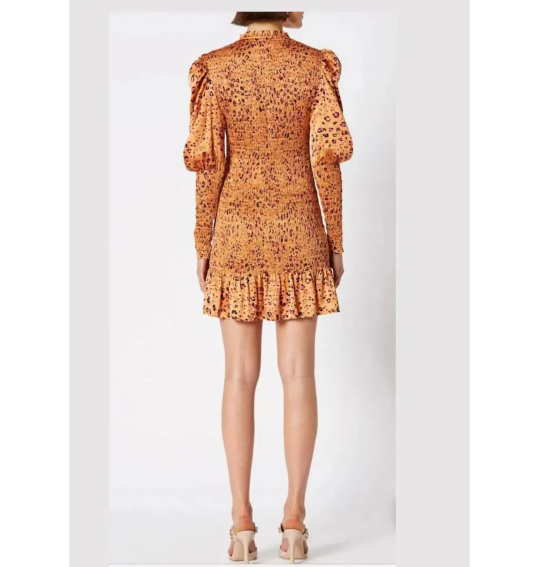 Scanlan Theodore Silk Leopard Shirred Mini Dress Brown Size AU 6 for rent on The Volte - main image