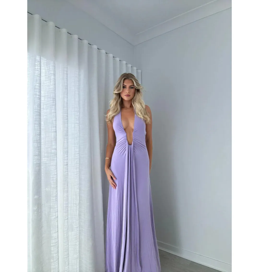 Misha Jennifer Cupro Maxi Dress Lilac Size 6/XS for rent on The Volte - main image
