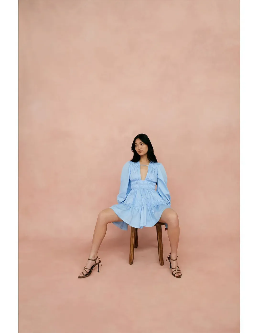 Aje Fallingwater Gathered Mini Dress Blue Size 14 for rent on The Volte - main image