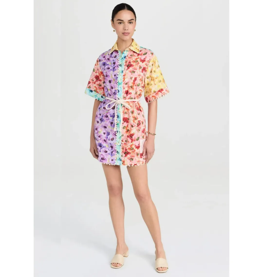 Zimmermann Lightburst Trimmed Shirt Mini Dress in Spliced Size 1/AU 10 for rent on The Volte - main image