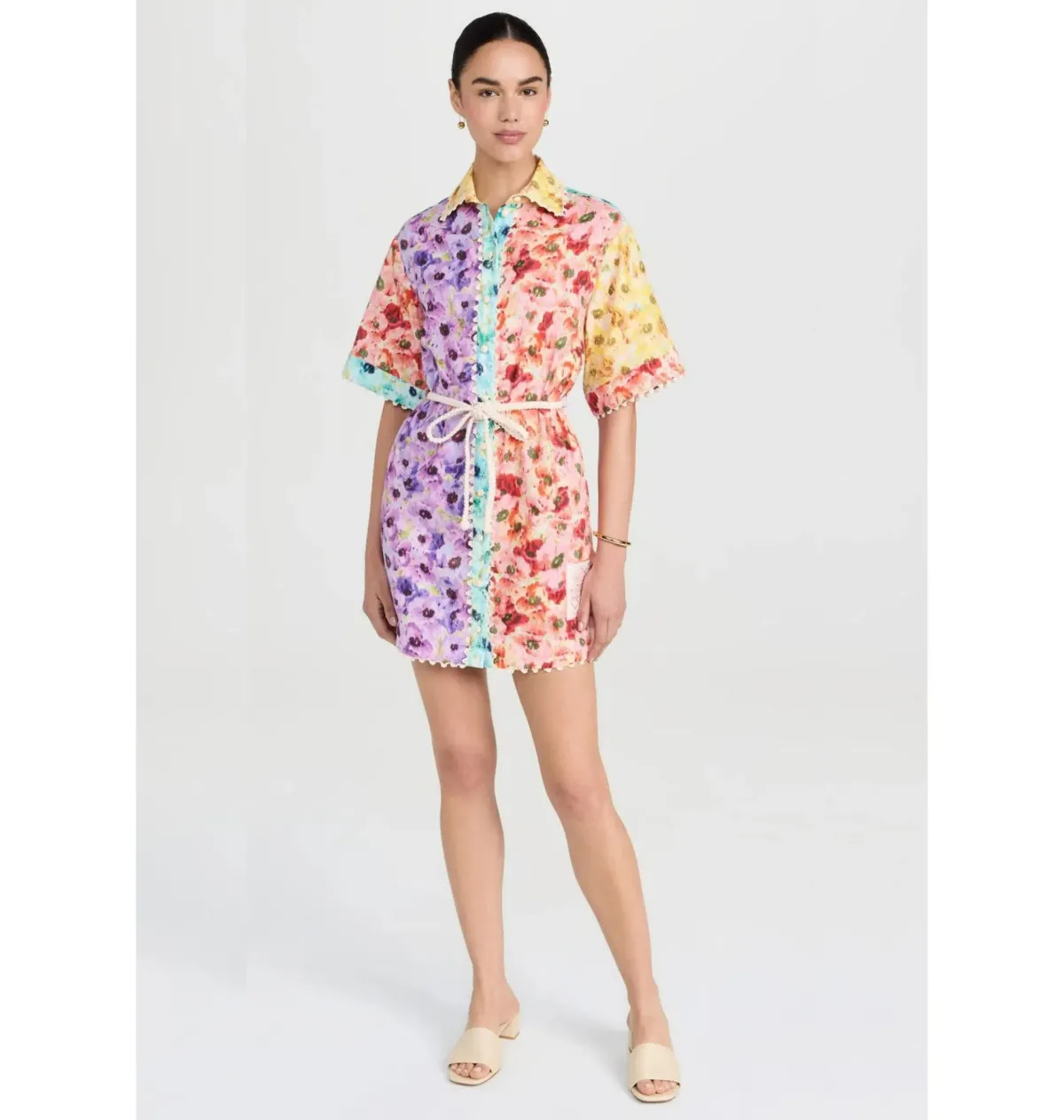Zimmermann Lightburst Trimmed Shirt Mini Dress in Spliced Size 1/AU 10 for rent on The Volte - main image